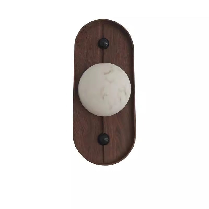 Traditional Vintage Oval Iron Natural Marble LED Wall Sconce Lamp For Bedroom