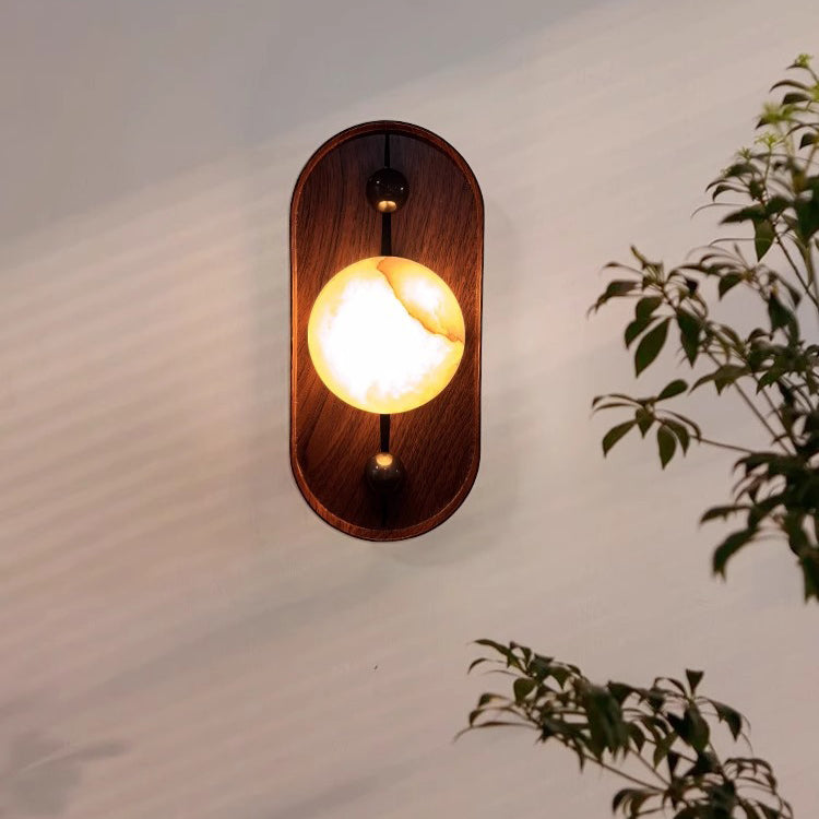 Traditional Vintage Oval Iron Natural Marble LED Wall Sconce Lamp For Bedroom