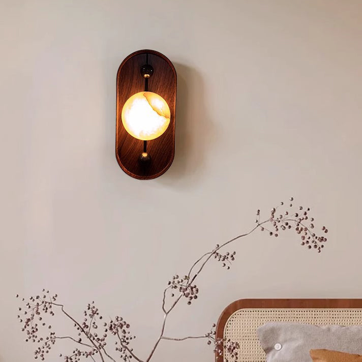 Traditional Vintage Oval Iron Natural Marble LED Wall Sconce Lamp For Bedroom