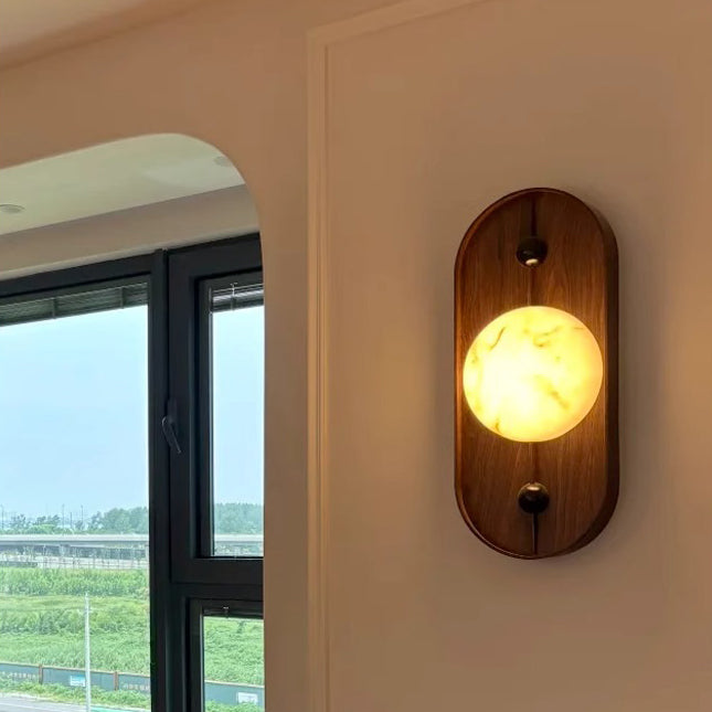 Traditional Vintage Oval Iron Natural Marble LED Wall Sconce Lamp For Bedroom