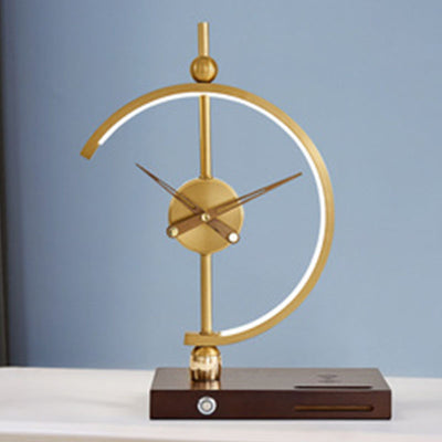 Contemporary Creative Clock Round Aluminum Acrylic Table Lamp With Solid Wood Base LED For Bedroom