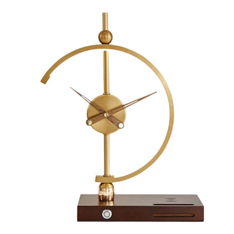 Contemporary Creative Clock Round Aluminum Acrylic Table Lamp With Solid Wood Base LED For Bedroom