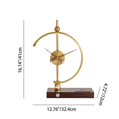 Contemporary Creative Clock Round Aluminum Acrylic Table Lamp With Solid Wood Base LED For Bedroom