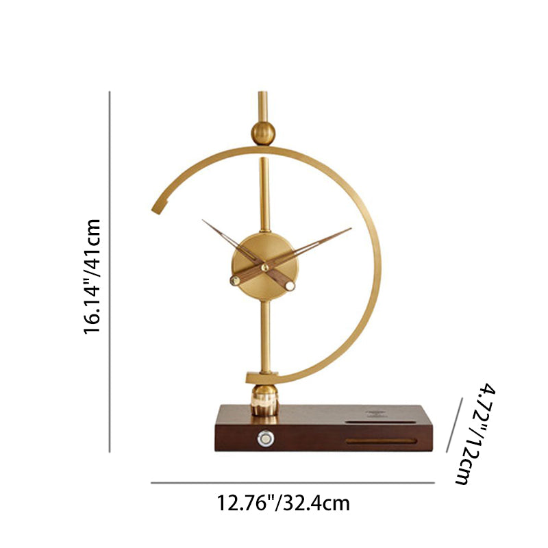 Contemporary Creative Clock Round Aluminum Acrylic Table Lamp With Solid Wood Base LED For Bedroom
