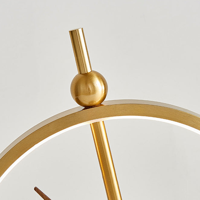Contemporary Creative Clock Round Aluminum Acrylic Table Lamp With Solid Wood Base LED For Bedroom
