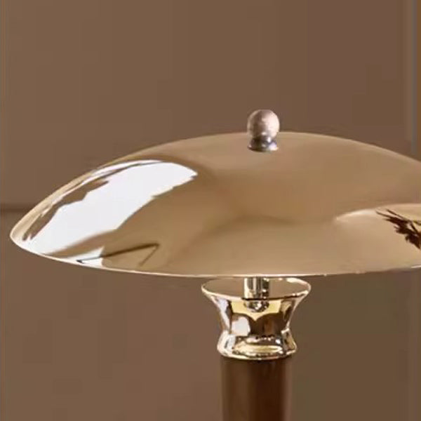 Traditional Japanese Mushroom Round Shade Iron Solid Wood 2-Light Table Lamp For Bedroom