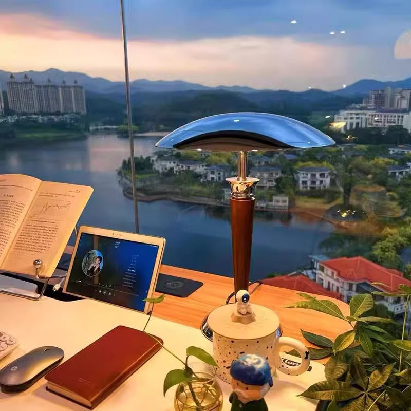 Traditional Japanese Mushroom Round Shade Iron Solid Wood 2-Light Table Lamp For Bedroom