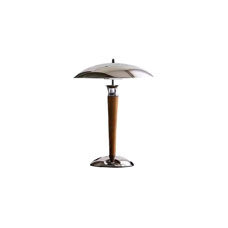 Traditional Japanese Mushroom Round Shade Iron Solid Wood 2-Light Table Lamp For Bedroom