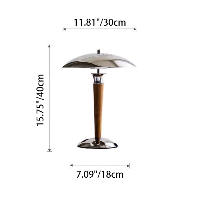 Traditional Japanese Mushroom Round Shade Iron Solid Wood 2-Light Table Lamp For Bedroom