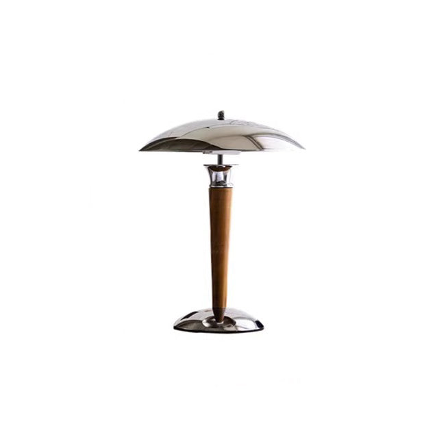 Traditional Japanese Mushroom Round Shade Iron Solid Wood 2-Light Table Lamp For Bedroom