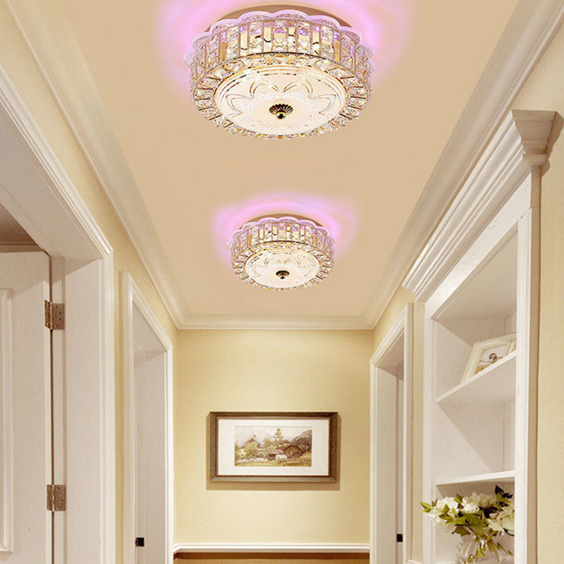 Modern Luxury Round Crystal Glass Acrylic Metal LED Flush Mount Ceiling Light For Bedroom