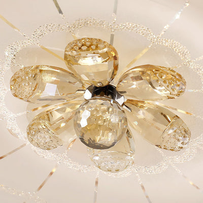 Modern Luxury Round Crystal Glass Acrylic Metal LED Flush Mount Ceiling Light For Bedroom