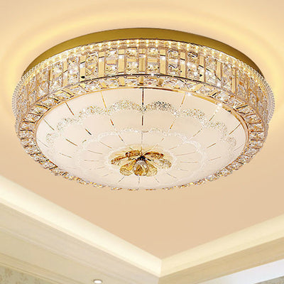 Modern Luxury Round Crystal Glass Acrylic Metal LED Flush Mount Ceiling Light For Bedroom