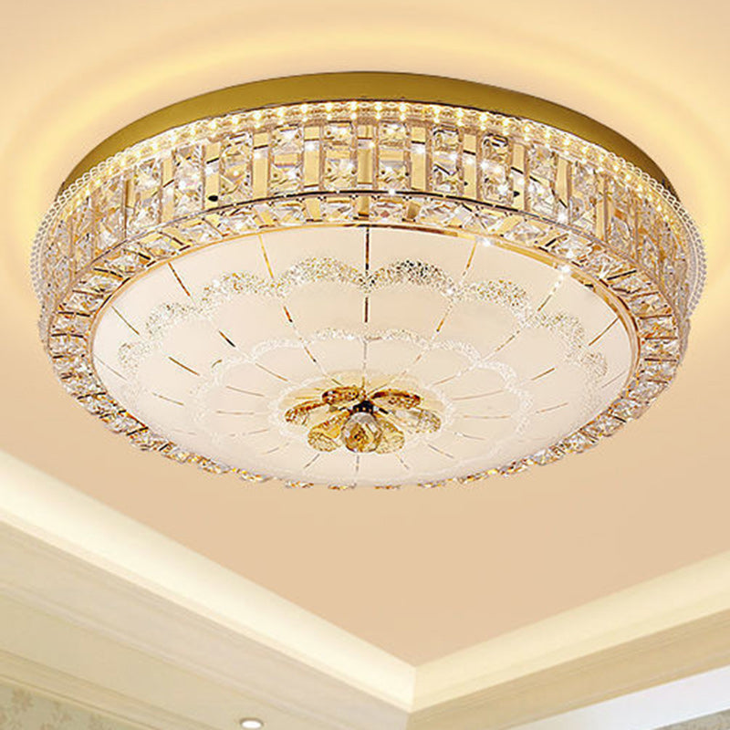 Modern Luxury Round Crystal Glass Acrylic Metal LED Flush Mount Ceiling Light For Bedroom