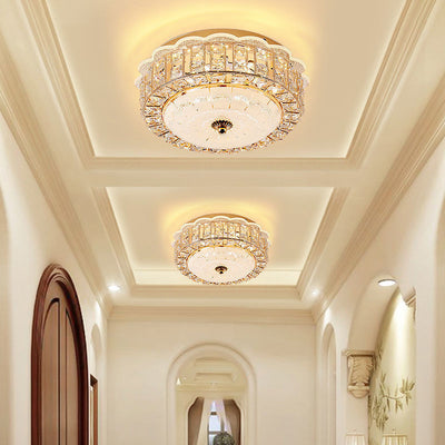 Modern Luxury Round Crystal Glass Acrylic Metal LED Flush Mount Ceiling Light For Bedroom
