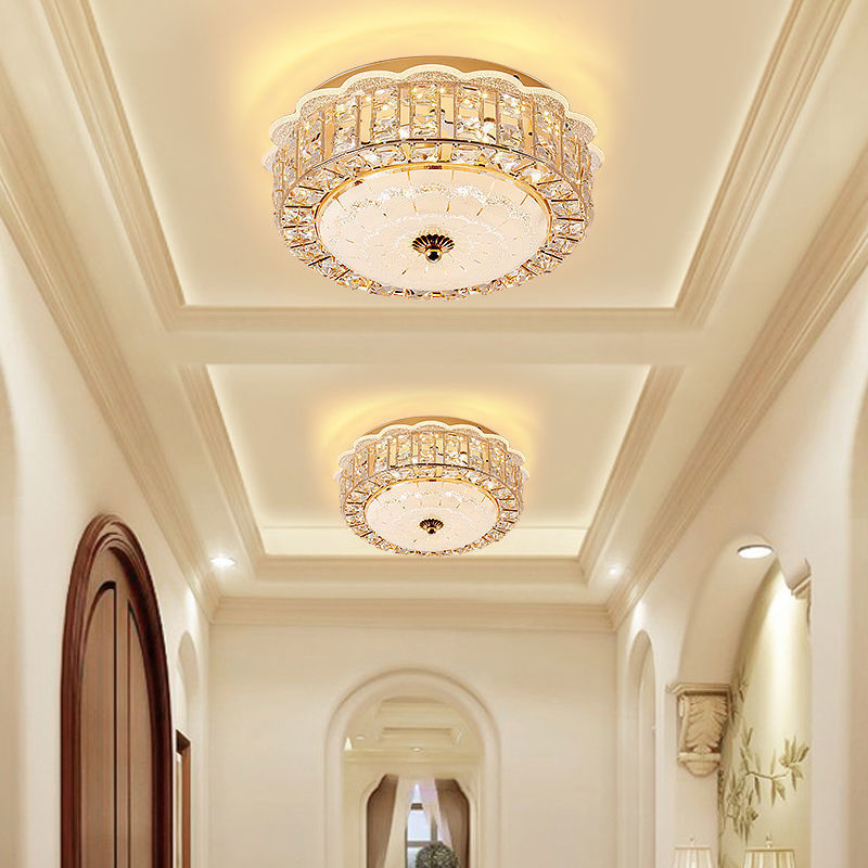 Modern Luxury Round Crystal Glass Acrylic Metal LED Flush Mount Ceiling Light For Bedroom
