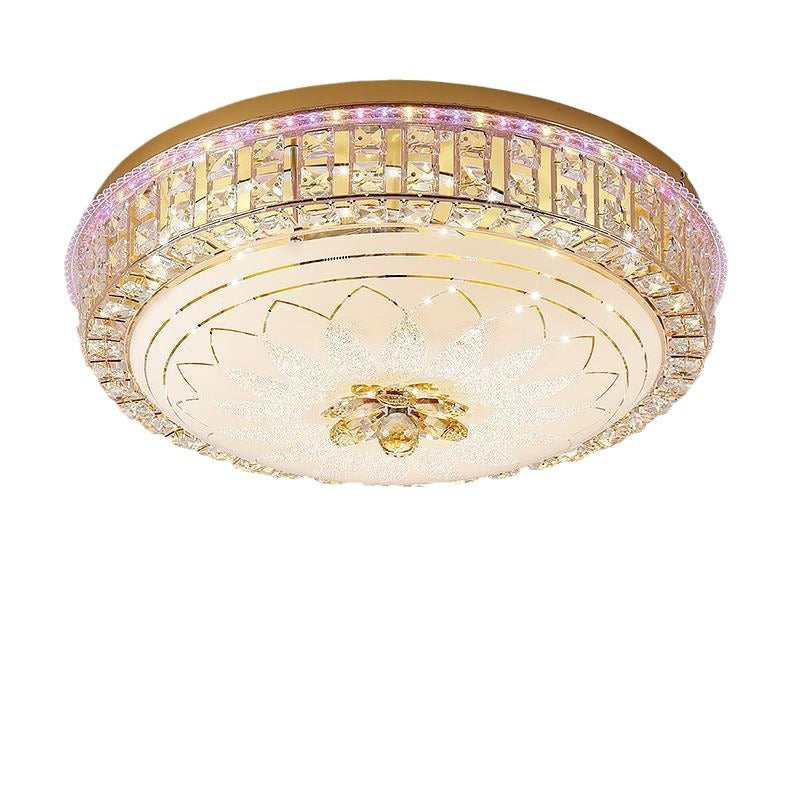 Modern Luxury Round Crystal Glass Acrylic Metal LED Flush Mount Ceiling Light For Bedroom