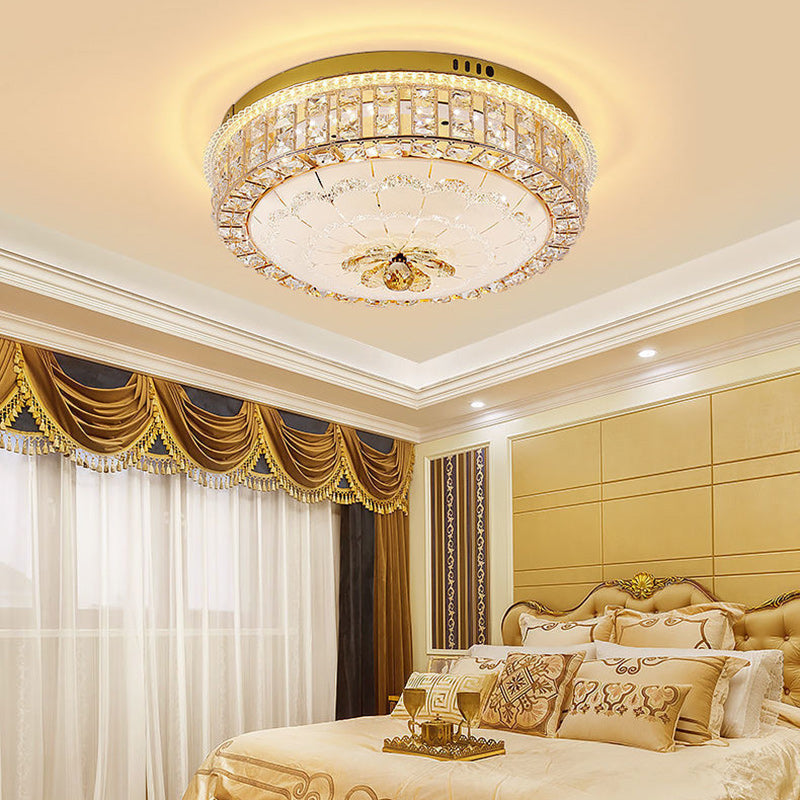 Modern Luxury Round Crystal Glass Acrylic Metal LED Flush Mount Ceiling Light For Bedroom