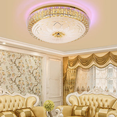 Modern Luxury Round Crystal Glass Acrylic Metal LED Flush Mount Ceiling Light For Bedroom