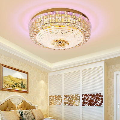 Modern Luxury Round Crystal Glass Acrylic Metal LED Flush Mount Ceiling Light For Bedroom