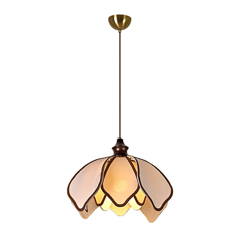 Traditional French Petal-Shaped Ash Wood Stretch Fabric 1-Light Pendant Light For Living Room