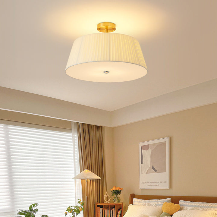 Zeitgenössische skandinavische konische Stoffschirm Eisen Acryl 3/5 Licht Semi-Flush Deckenleuchte für Schlafzimmer 