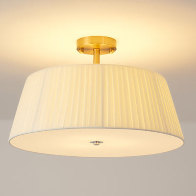 Contemporary Scandinavian Tapered Fabric Shade Iron Acrylic 3/5 Light Semi-Flush Mount Ceiling Light For Bedroom