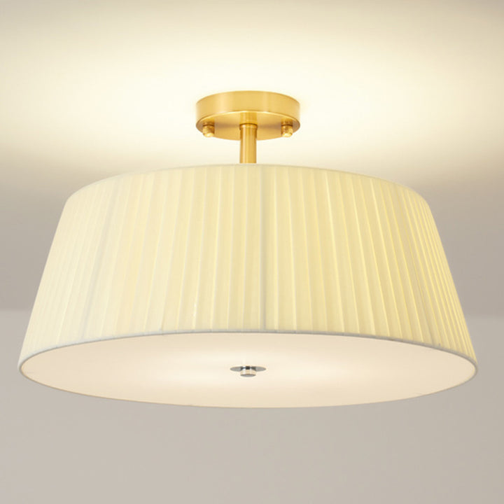Zeitgenössische skandinavische konische Stoffschirm Eisen Acryl 3/5 Licht Semi-Flush Deckenleuchte für Schlafzimmer 
