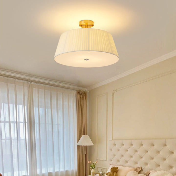 Zeitgenössische skandinavische konische Stoffschirm Eisen Acryl 3/5 Licht Semi-Flush Deckenleuchte für Schlafzimmer 