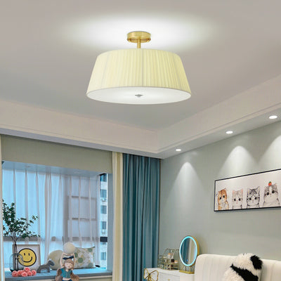 Contemporary Scandinavian Tapered Fabric Shade Iron Acrylic 3/5 Light Semi-Flush Mount Ceiling Light For Bedroom