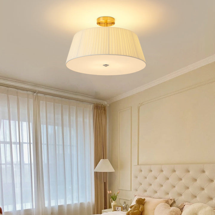 Zeitgenössische skandinavische konische Stoffschirm Eisen Acryl 3/5 Licht Semi-Flush Deckenleuchte für Schlafzimmer 