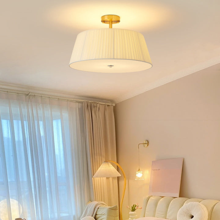 Zeitgenössische skandinavische konische Stoffschirm Eisen Acryl 3/5 Licht Semi-Flush Deckenleuchte für Schlafzimmer 