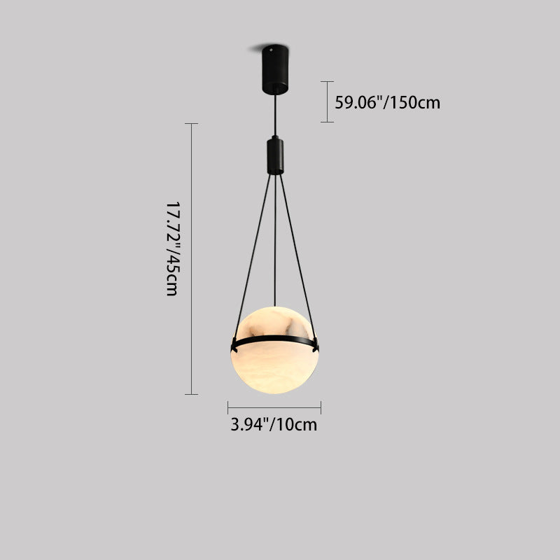Art déco moderne sophistiqué sphérique en cuivre marbre LED suspension pour chambre 