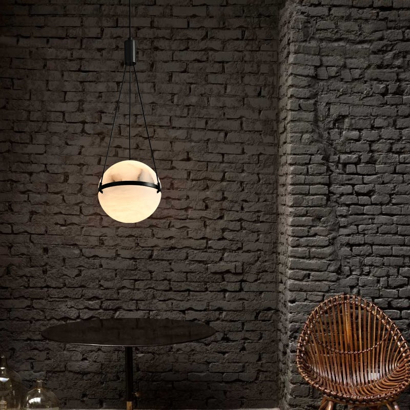 Art déco moderne sophistiqué sphérique en cuivre marbre LED suspension pour chambre 