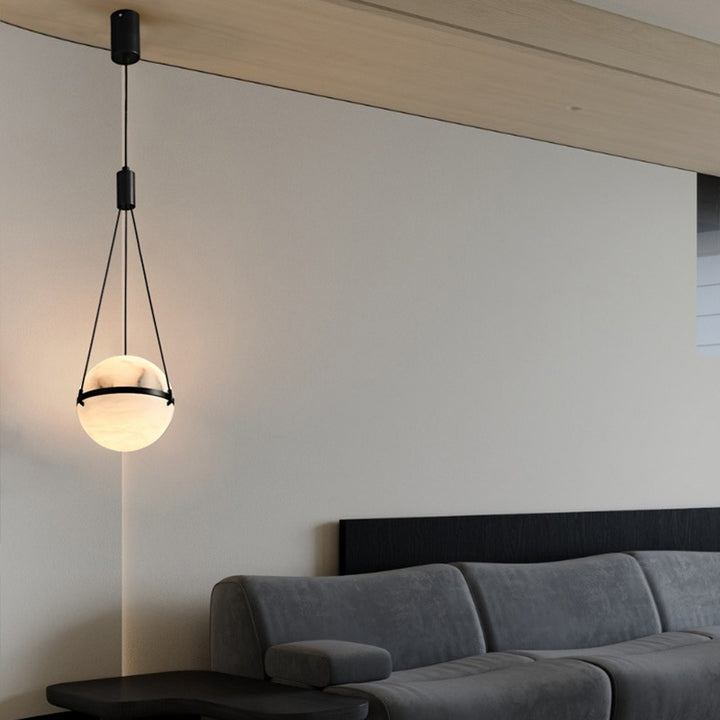 Art déco moderne sophistiqué sphérique en cuivre marbre LED suspension pour chambre 