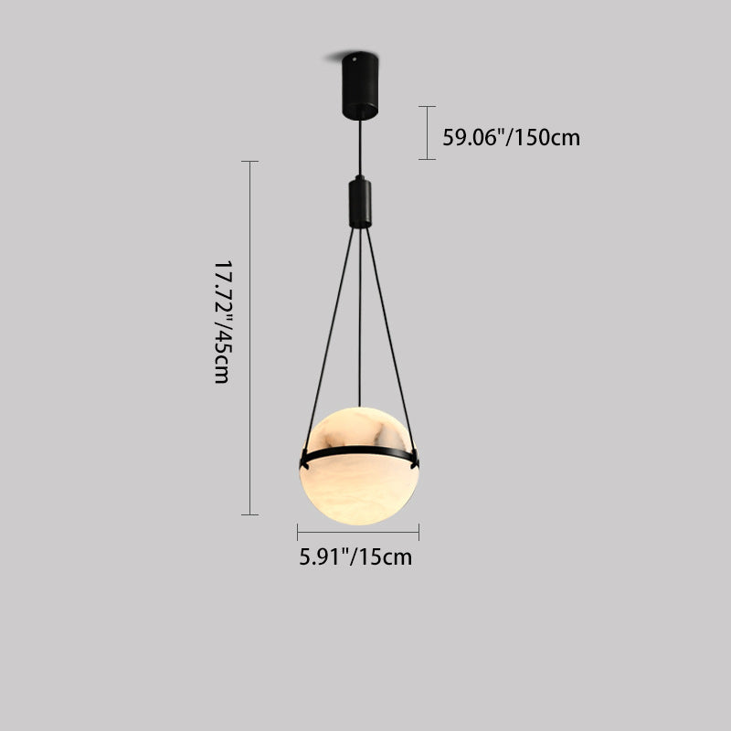 Art déco moderne sophistiqué sphérique en cuivre marbre LED suspension pour chambre 