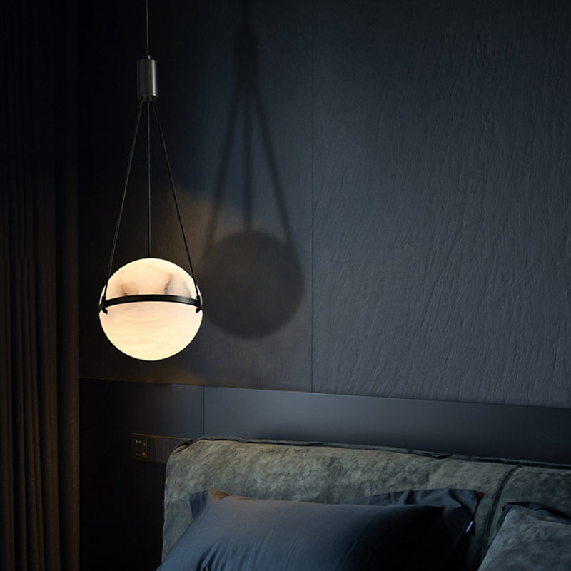 Art déco moderne sophistiqué sphérique en cuivre marbre LED suspension pour chambre 