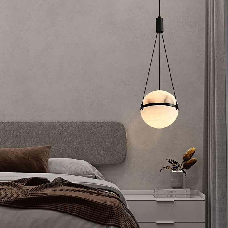 Art déco moderne sophistiqué sphérique en cuivre marbre LED suspension pour chambre 
