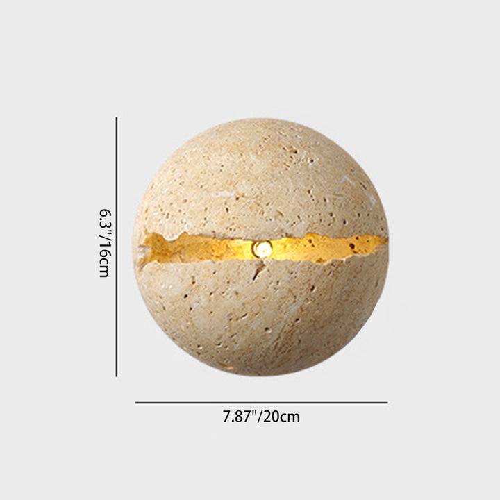 Traditional Japanese Wabi-Sabi Style Hemisphere Yellow Travertine 1-Light Wall Sconce Lamp For Living Room