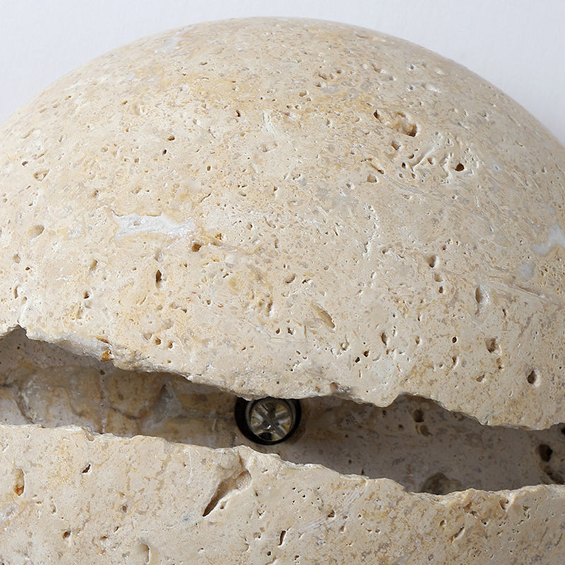Traditional Japanese Wabi-Sabi Style Hemisphere Yellow Travertine 1-Light Wall Sconce Lamp For Living Room