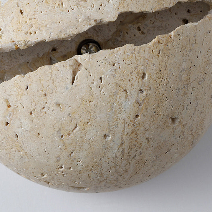 Traditional Japanese Wabi-Sabi Style Hemisphere Yellow Travertine 1-Light Wall Sconce Lamp For Living Room
