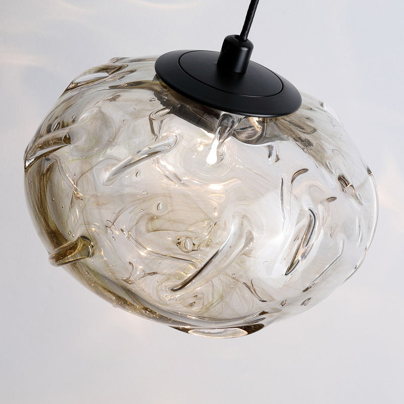 Modern Art Deco Height Adjustable Globe Colored Glass Metal LED Pendant Light For Bedroom
