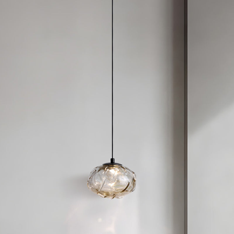 Modern Art Deco Height Adjustable Globe Colored Glass Metal LED Pendant Light For Bedroom