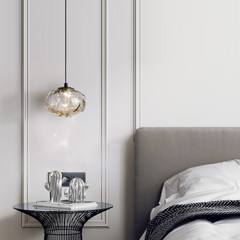 Modern Art Deco Height Adjustable Globe Colored Glass Metal LED Pendant Light For Bedroom