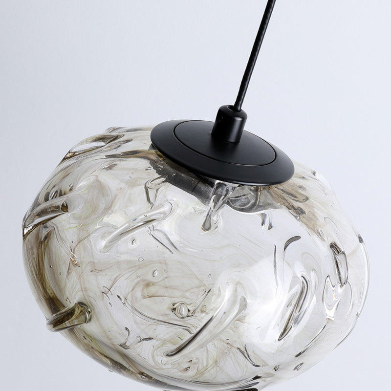 Modern Art Deco Height Adjustable Globe Colored Glass Metal LED Pendant Light For Bedroom