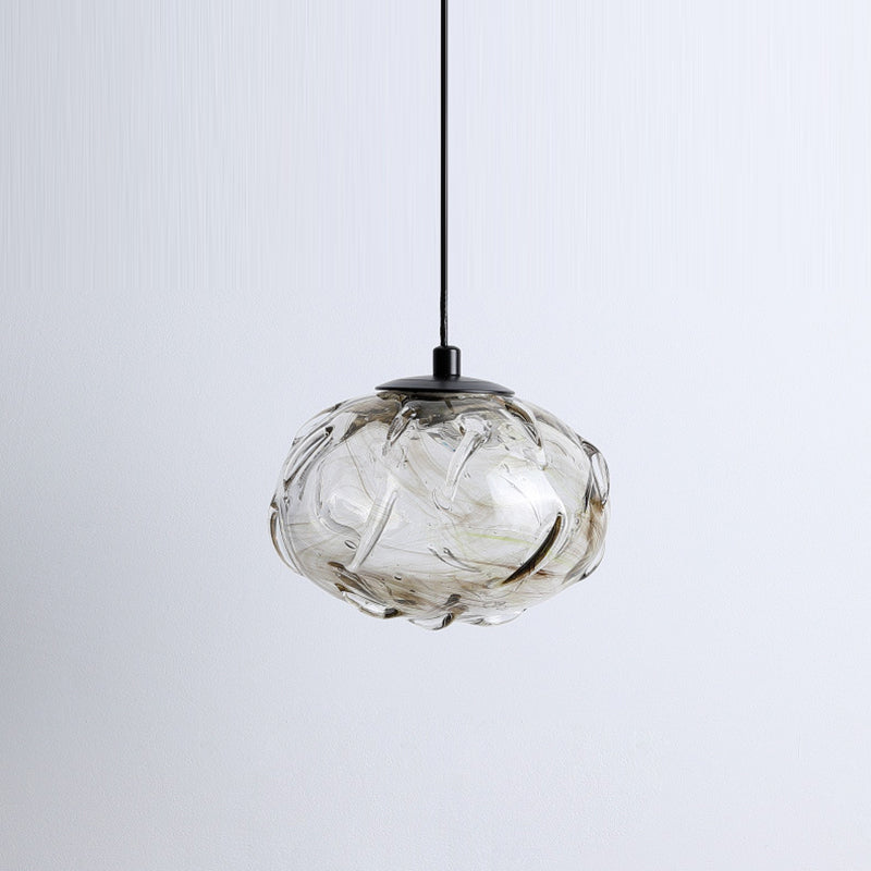 Modern Art Deco Height Adjustable Globe Colored Glass Metal LED Pendant Light For Bedroom
