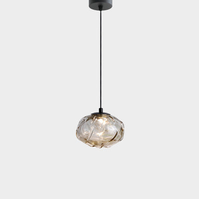 Modern Art Deco Height Adjustable Globe Colored Glass Metal LED Pendant Light For Bedroom