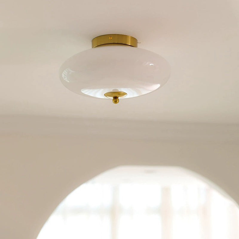 Moderne Mid-Century Bauhaus Runde Eisen Glas LED Semi-Flush Deckenleuchte Für Schlafzimmer 