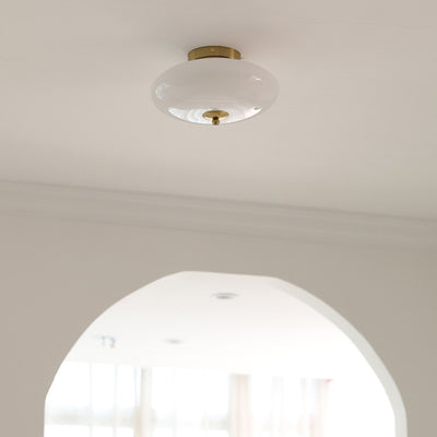 Moderne Mid-Century Bauhaus Runde Eisen Glas LED Semi-Flush Deckenleuchte Für Schlafzimmer 