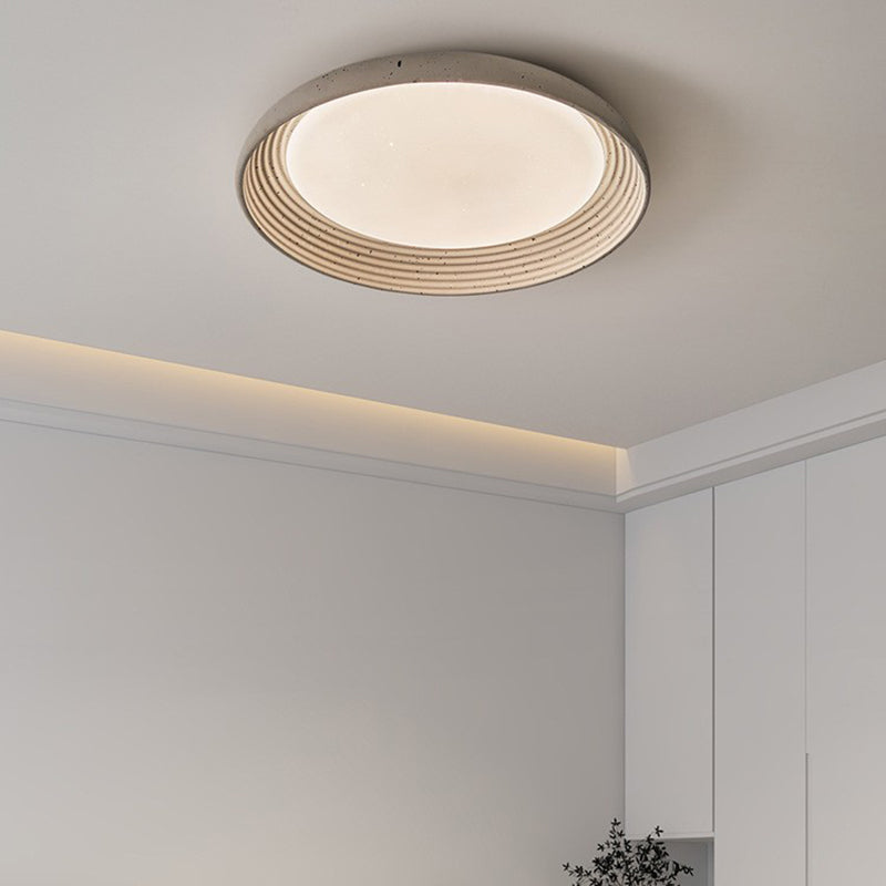 Plafonnier LED en PVC et fer rond gris ciment industriel contemporain pour chambre 